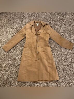 H&M Women's Suede Tan Trench Coat with Front Flap Pockets